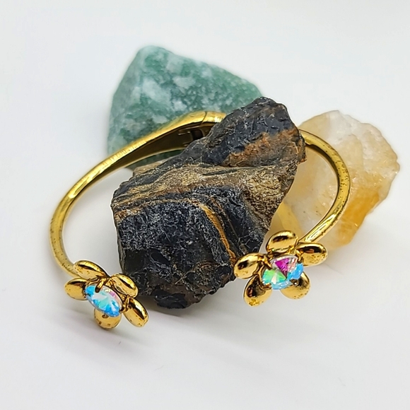 Rare! Kate Spade "SUNSET BLOOMS" Open Hinged Bangle w Aurora Borealis Blooms! π - Picture 10 of 13